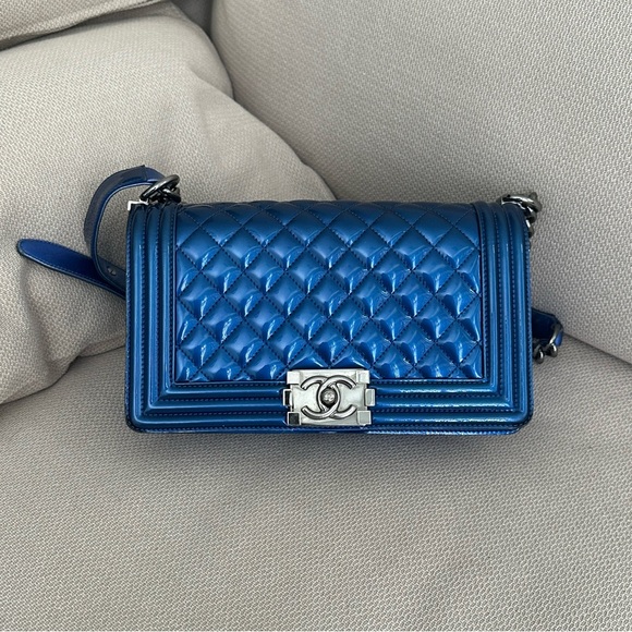 CHANEL Handbags - CHANEL Quilted Patent Calfksin LeBoy Flap Bag Old Medium Blue